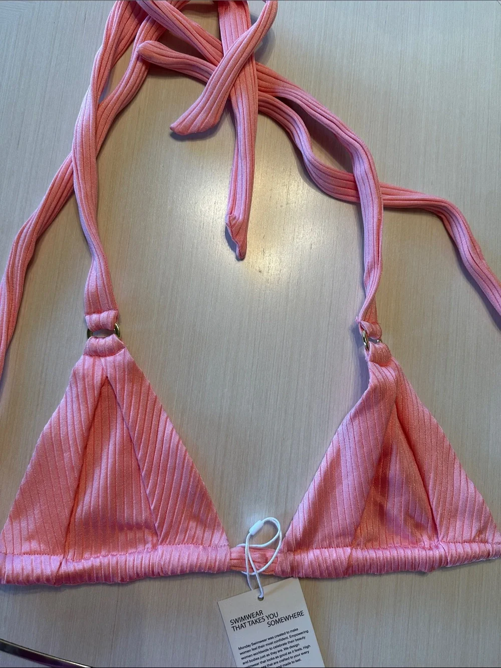Monday Swimwear Guava Pink Ribbed Triangle Bikini Set NWT